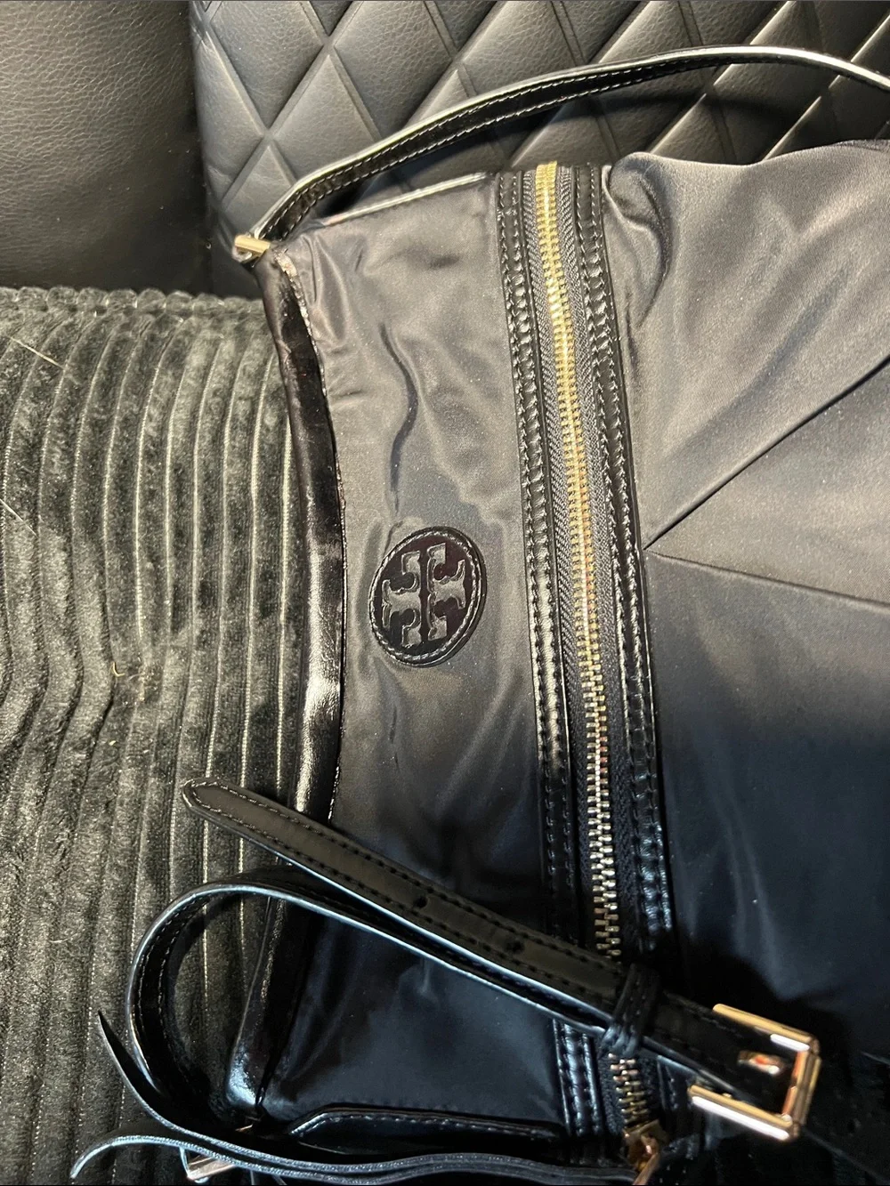 Tory Burch Black Nylon Crossbody with Logo Zip Detail